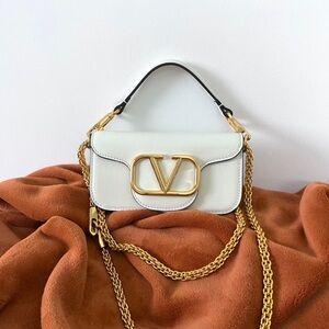 Valentino White Shoulder Bag with Gold V Logo